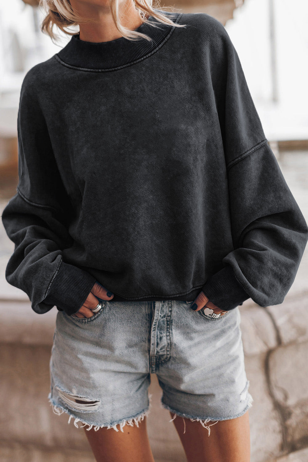 Round Neck Dropped Shoulder Sweatshirt