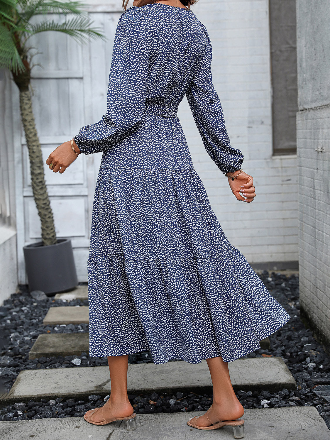 Surplice Neck Long Sleeve Midi Dress